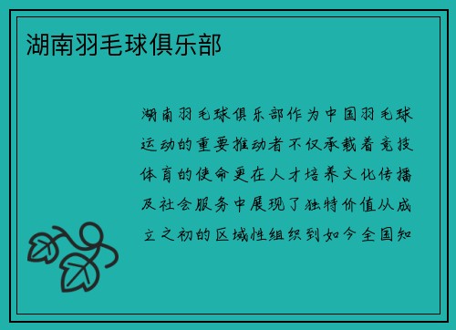 湖南羽毛球俱乐部
