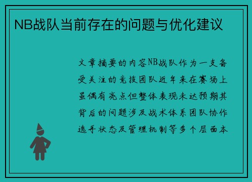 NB战队当前存在的问题与优化建议